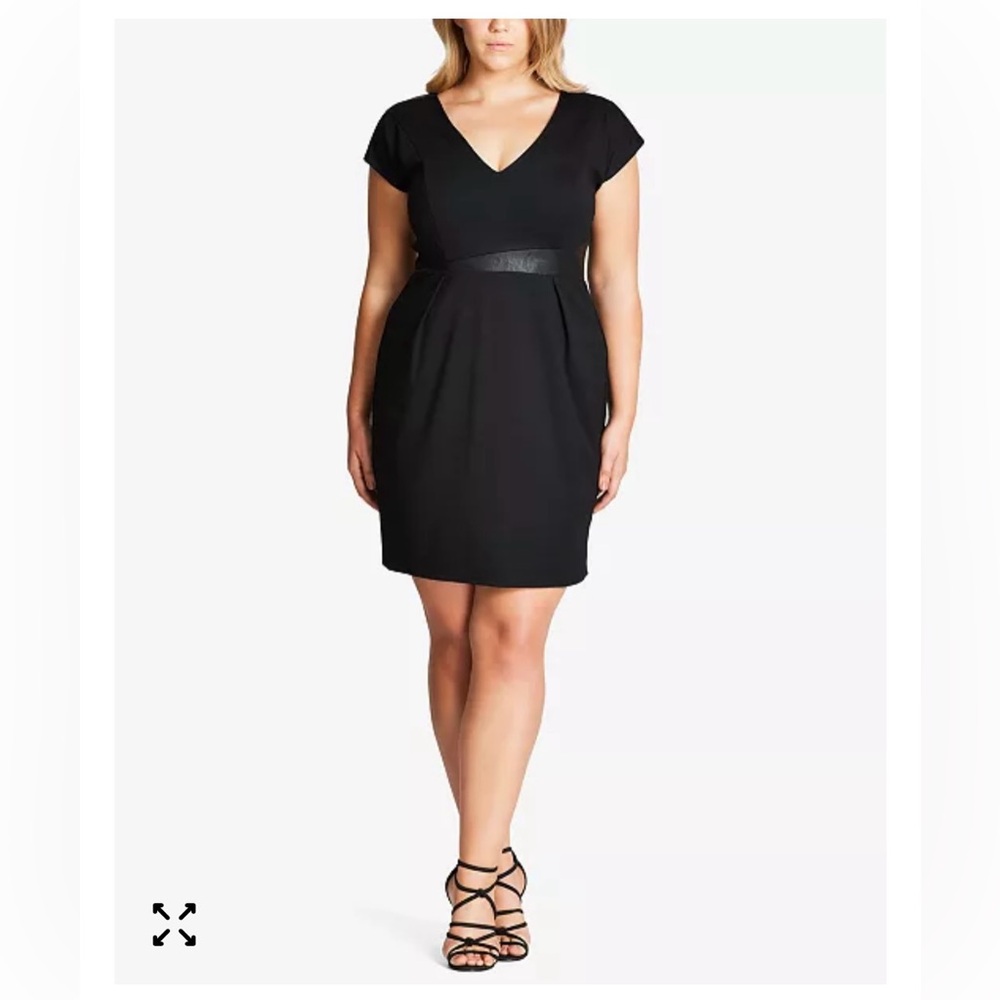 City Chic Trendy Plus Size Faux-Leather-Trim Dress - Black - Size 18
